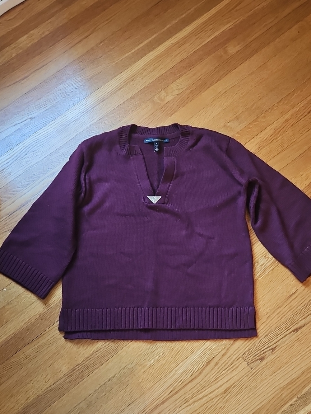 White House Black Market Burgundy V-Neck Sweater with Triangle Accent